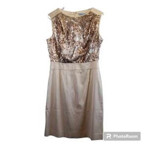 Antonio Melani Champagne Gold Sequin Event Dress. Size 8.